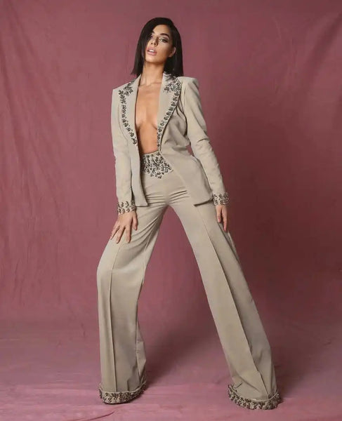 Amazing Rhinestones Women Suit 2 Pieces Blazer Pants Formal Occasion Lady Jacket Wedding Prom Banquet Wear Customized