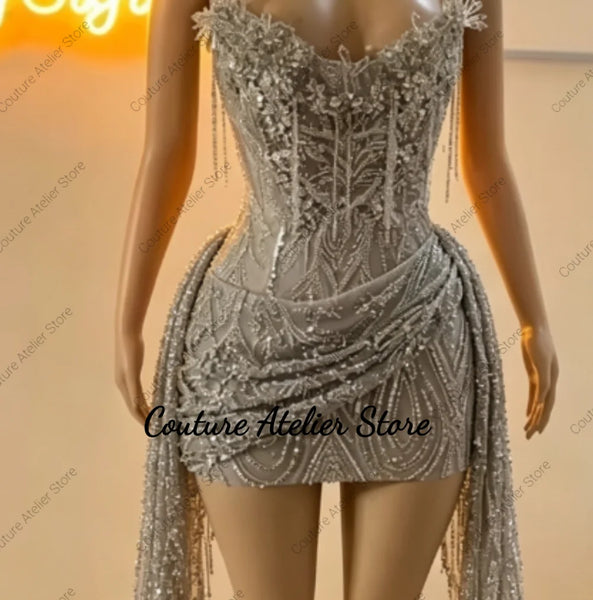Black Crystal Beaded Homecoming Prom Dress Mermaid Mini Cocktail Valentine's Day Birthday Dress Luxury 2026 Blackgirl Customized