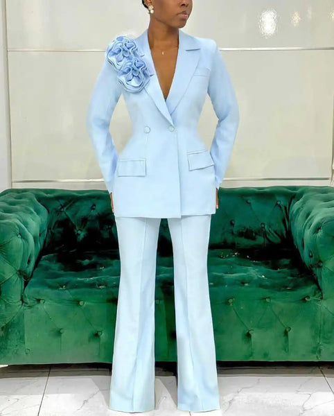 Customized Pink Women Pants Sets Designer 3D Flowers Ladies Prom Birthday Party Formal Wear Outfit Jacket 3 Pieces