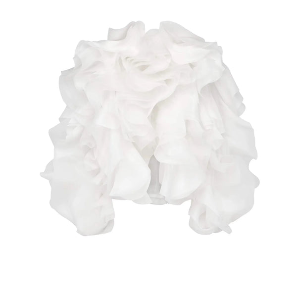 2025 Back Closed Tulle Ruffles Layered Mesh Women Top Lush Fluffy Female Blouse Puffy Ivory Autumn Tops Pretty