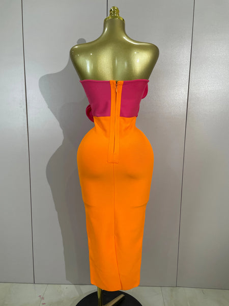 Elegant Luxury  Big Flower Sexy Strapless Backless Bodycon Bandage Long Dress