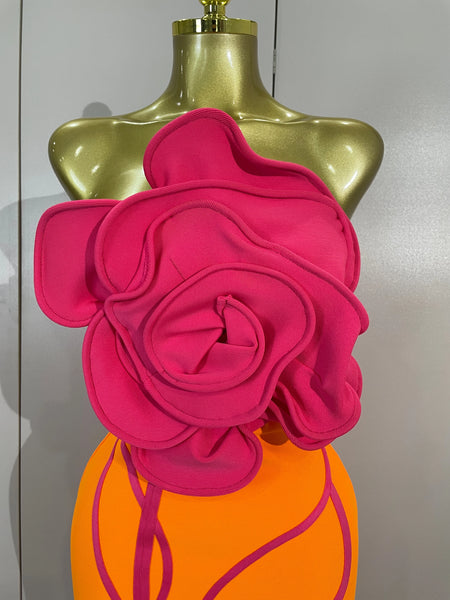 Elegant Luxury  Big Flower Sexy Strapless Backless Bodycon Bandage Long Dress