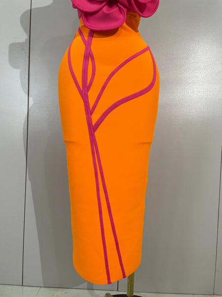 Elegant Luxury  Big Flower Sexy Strapless Backless Bodycon Bandage Long Dress