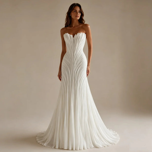 Stunning White Sweetheart Evening Dresses 2026 Elegant Pleated Floor Length Sleeveless Backless A Line Wedding Guest Bridal Gown