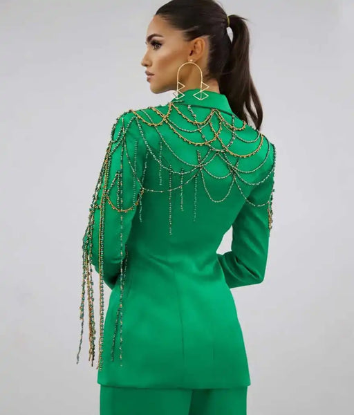 Customized Simple Women Suits Diamond Applique Long Sleeve Notched Lapel Classic 2 Pieces Jacket Short Pants Slim Fit Dresses