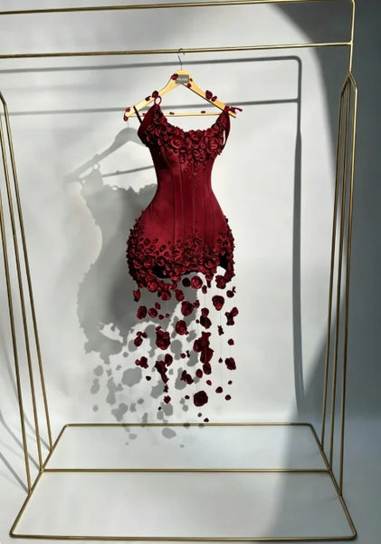 Cute Red Prom Dresses 2026 Black Girl Boning Draped Floral Cocktail Dress Sheath Sexy Homecoming Party Gowns Flowers Customized