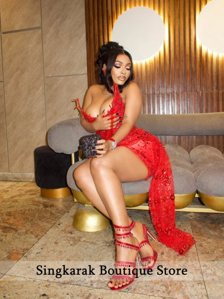 Luxury Red Prom Dress 2026 Black Girl Beading Tassels Birthday Party Mini Cocktail Senior Homecoming Party Dresses Customized