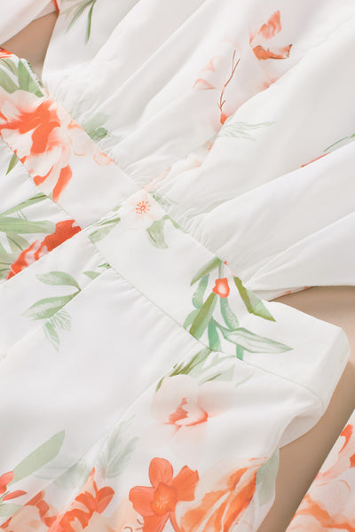 Floral Cutout V-Neck Long Sleeve Dress
