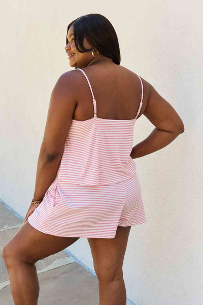 Full Size Double Flare Striped Romper in Pink