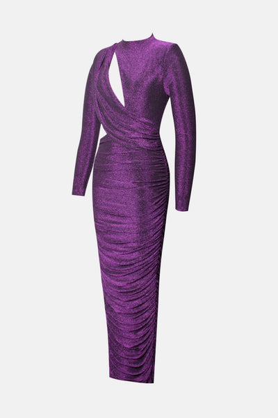 Metallic Cutout Ruched Split Dress