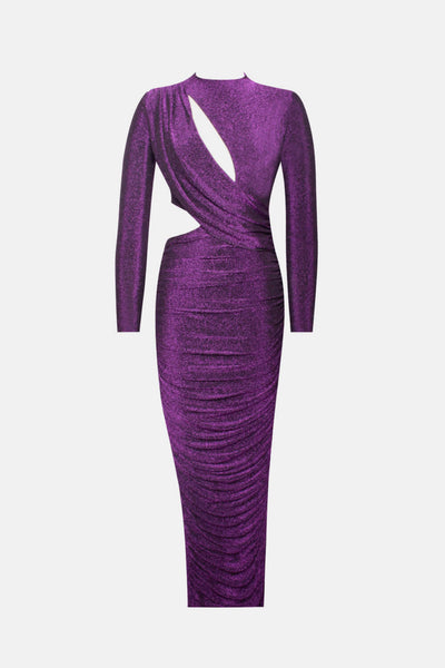 Metallic Cutout Ruched Split Dress