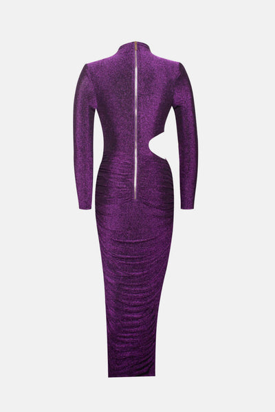 Metallic Cutout Ruched Split Dress